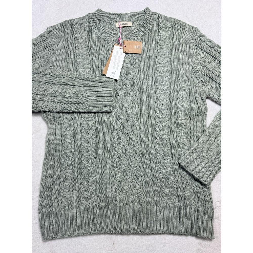 WoolOvers NWT Sz Lg Pure Wool Aran Crew Neck Jumper Sweater Soft Sage Marl